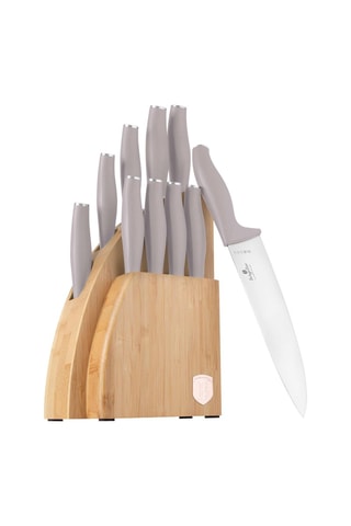 Bloc en bambou de 9 pièces en acier inoxydable Matt Taupe