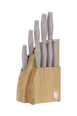 Bloc en bambou de 9 pièces en acier inoxydable Matt Taupe