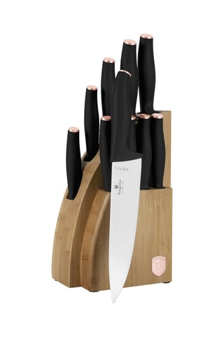 Bloc en bambou de 9 pièces en acier inoxydable Black Rose-Gold