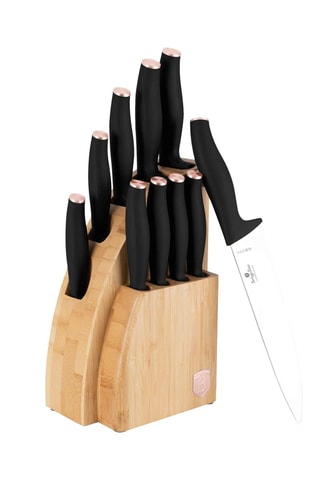 Bloc en bambou de 9 pièces en acier inoxydable Black Rose-Gold