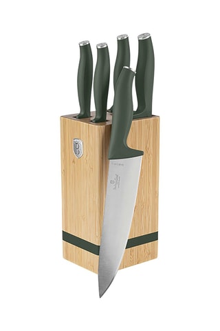 Bloc de 5 pièces en acier inoxydable et bambou Matte Green 