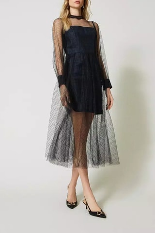 Robe midi bi-matière - Noir