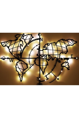 Décoration murale LED World Map Compass - 95 x 77 cm - Noir
