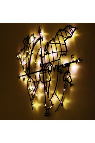 Décoration murale LED World Map Compass - 95 x 77 cm - Noir