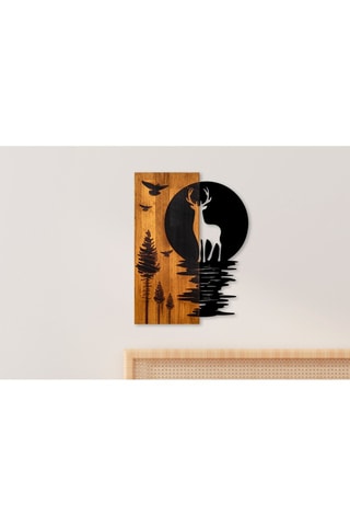 Décoration murale Cerf et forêt - 43 x 58 x 3 cm - Naturel et noir