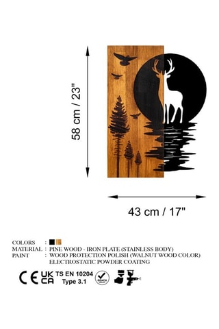 Décoration murale Cerf et forêt - 43 x 58 x 3 cm - Naturel et noir