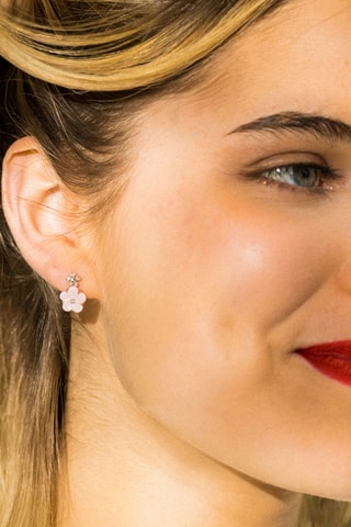 Boucles d'oreilles Floraison - Or rose, céramique et diamants