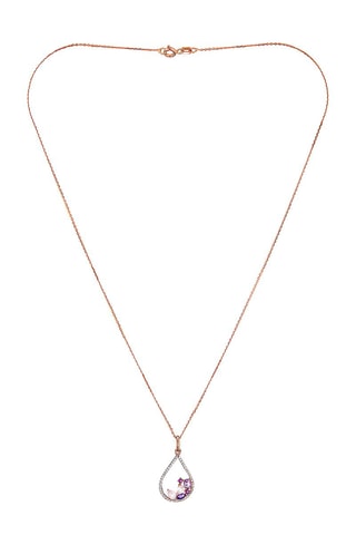 Pendentif Lilas - Or rose, améthystes, quartz et diamants