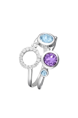 Bague - Or blanc, diamants, topazes et améthyste