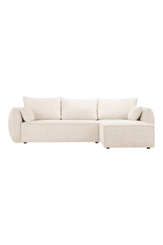 Canapé d’angle droit convertible Vanda - Beige clair - 4 places - En tissu chenille