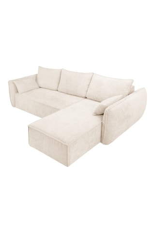 Canapé d’angle droit convertible Vanda - Beige clair - 4 places - En tissu chenille
