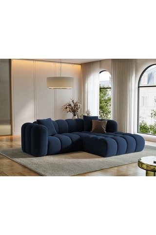 Canapé d’angle droit modulaire Arden - Bleu roi - 3 places - En tissu velours