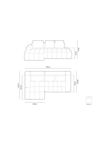 Canapé d’angle gauche convertible Orchid - Bleu pétrole - 3 places - En tissu velours