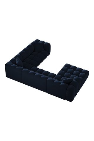 Canapé d’angle droit panoramique modulaire Arden - Bleu roi - 6 places - En tissu velours