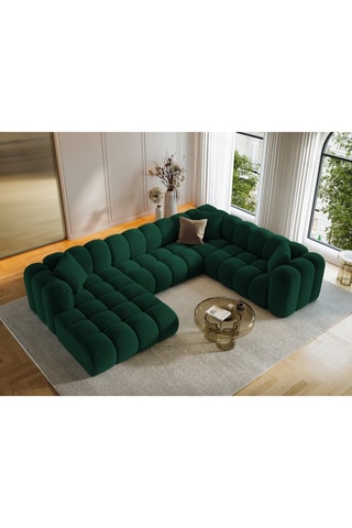 Canapé d’angle droit panoramique modulaire Arden - Vert bouteille - 6 places - En tissu velours