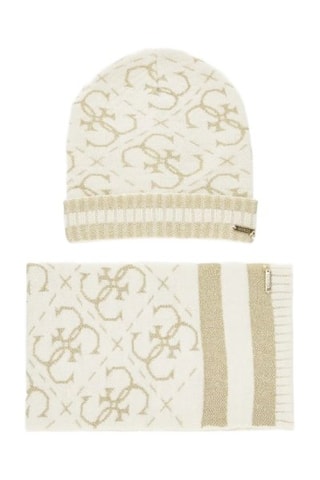Bonnet et écharpe - Ecru et doré
