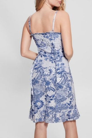 Robe fourreau en broderie anglaise - Blanc et bleu cobalt