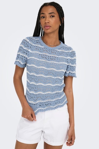 Top - Ecru en Lichtblauw