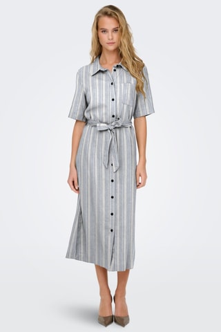 Linnen Blouse-jurk - Wit en Hemelsblauw