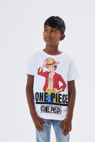 Biologisch Katoenen T-shirt Monkey D.Luffy One Piece - Wit - Name It