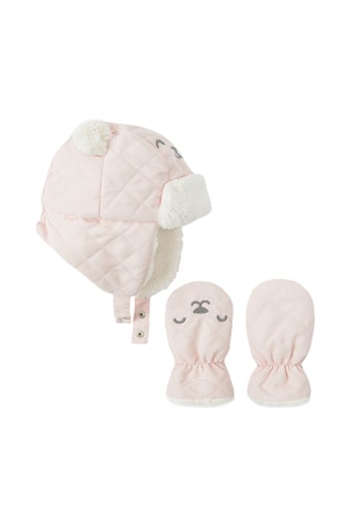 Bonnet aviateur à oreilles - Rose et écru