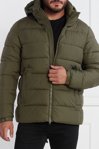 Gewatteerde jas met capuchon - Kaki
