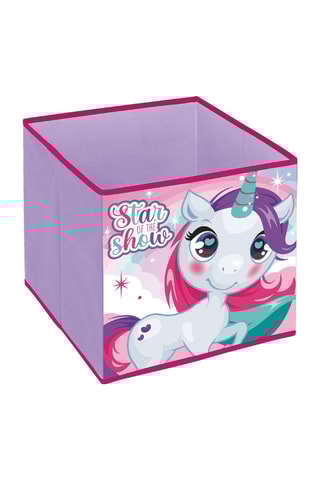 Cube de rangement Licorne - 31 x 31 x 31 cm - Rose et violet