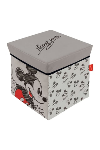 Pouf-coffre Mickey Disney - 30 x 30 x 30 cm - Gris et noir
