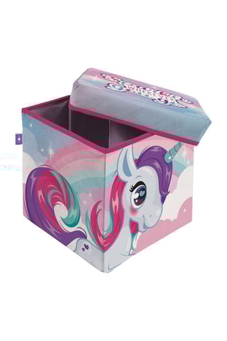 Pouf-coffre licorne - 30 x 30 x 30 cm - Violet et rose