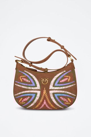 Sac porté épaule en cuir de mouton nubuck Half Moon - Marron