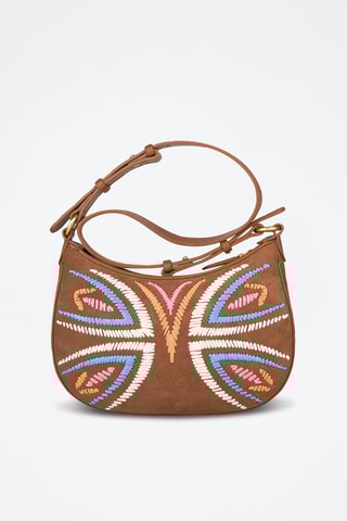 Sac porté épaule en cuir de mouton nubuck Half Moon - Marron