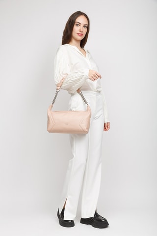 Sac porté épaule en cuir de mouton - Rose poudré