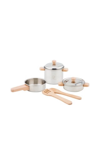 Batterie de cuisine en métal et en bois - Dès 2 ans