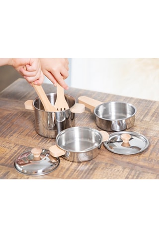 Batterie de cuisine en métal et en bois - Dès 2 ans