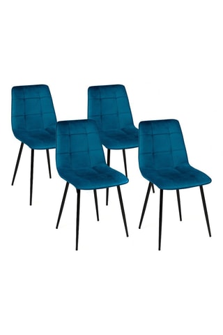 4 chaises Linda en velours bleu et pieds noirs