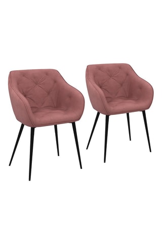 2 chaises Julia avec accoudoirs en velours rose et pieds métal