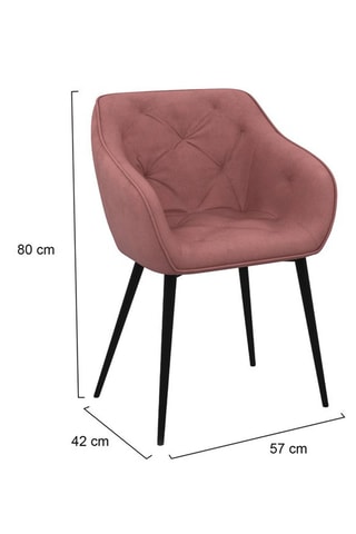 2 chaises Julia avec accoudoirs en velours rose et pieds métal