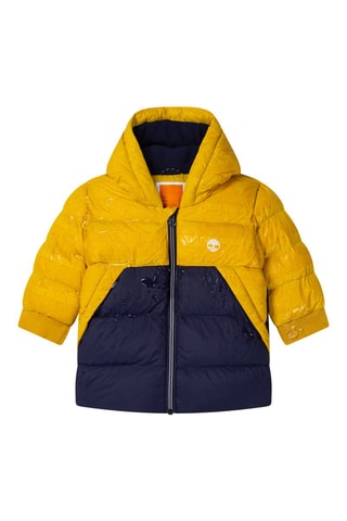 Gewatteerde Jas met Capuchon Geel en Marineblauw