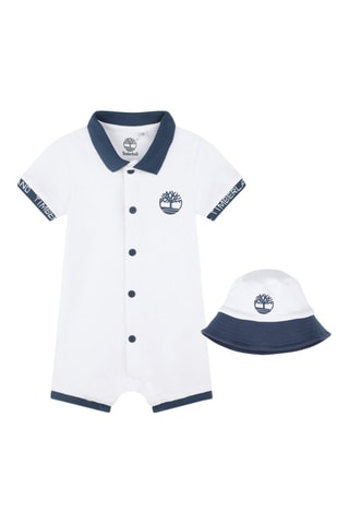 Biologisch Katoenen Playsuit en Bobhoedje - Wit en Blauw - Timberland