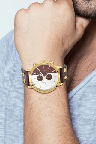 Montre à quartz en cuir - Marron et doré