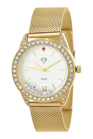 Montre à quartz dorée à l'or fin jaune - Rubis