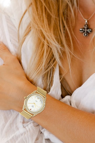 Montre à quartz dorée à l'or fin jaune - Rubis