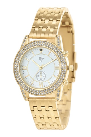 Montre à quartz dorée à l'or fin jaune - Diamant