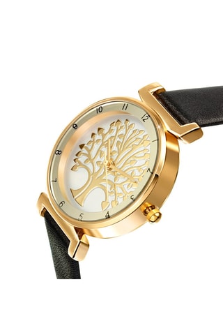 Montre à quartz en cuir synthétique - Noir et doré