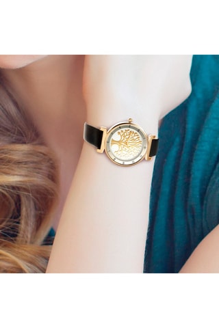 Montre à quartz en cuir synthétique - Noir et doré