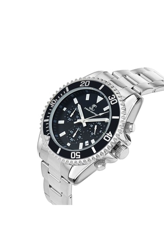 Montre à quartz en métal - Tachymètre et chronographe - Argenté et noir