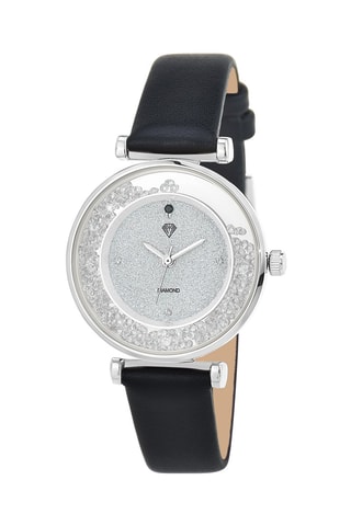 Montre à quartz en cuir ornée d'un diamant - 
Noir