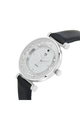 Montre à quartz en cuir ornée d'un diamant - 
Noir