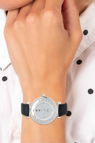 Montre à quartz en cuir ornée d'un diamant - 
Noir