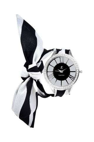 Montre à quartz en polyester ornée de cristaux Swarovski - Noir et argenté
